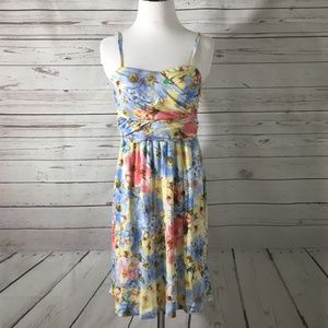 SOMA Knit Blue Floral Ruched Empire Waist Sundress